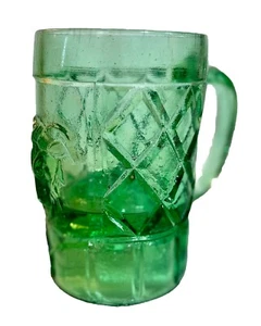 Antique Mexican Stein PULQUE PULQUERIA Mug Tarro Chivato Green Glass Tankard 5” - Picture 1 of 11