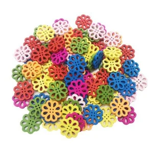 100pcs 20mm Wood Sewing Buttons 4 Holes DIY Colorful Flower - Picture 1 of 4