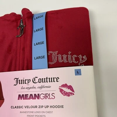 Juicy Couture классический бархат молнии толстовка с капюшоном новый с ярлыками большой красный со стразами - Изображение 1 из 4