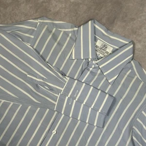 Harvie & Hudson Men’s Blue w White Stripes Double Cuffs Dress Shirt Button Up - Picture 1 of 6