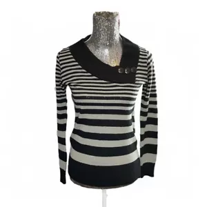 Vintage 5.7.9 90s Goth Striped Sweater Women Medium Y2K Cozy Minimalist Academia - Picture 1 of 7