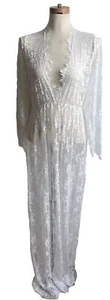 White Lace Long Sleeve Maxi Dress Peignoir Bridal Gown Boho Size Large Romanstii - Picture 1 of 11