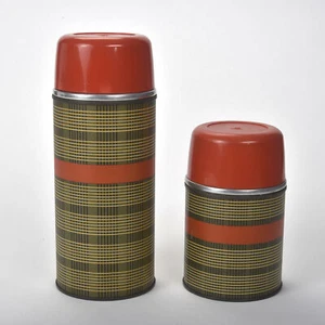 Vintage 70s Plaid Aladdin Thermos Set of 2 includes Lids & Cups - Picture 1 of 4