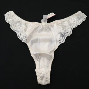 NEW Victoria's Secret VTG 90s 100% Silk Ruffle Thong Panties MEDIUM - Picture 1 of 7