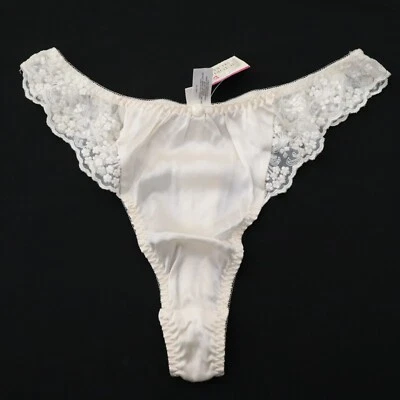 NEW Victoria's Secret VTG 90s 100% Silk Ruffle Thong Panties MEDIUM - Image 1 of 4
