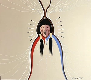 Justin Tso Original Kunstwerk Gemälde Navajo Indianer singender Mann signiert - Bild 1 von 7