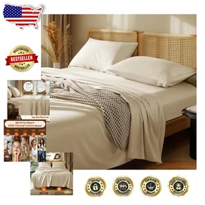 Deep Pocket Full Size Bed Sheet Set - 1000 Thread Count Cotton - Linen Color - Picture 1 of 7