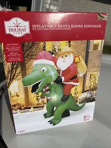 Holiday Time Inflatable "Santa Riding Dinosaur" Christmas Inflatable 6 Ft NEW - Picture 1 of 4