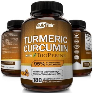 ☀ Turmeric Curcumin with BioPerine Black Pepper 95% Curcuminoids 1300mg 180 Caps