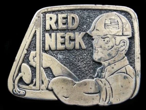 RJ05114 VINTAGE 1979 **RED NECK** FUNNY BRASSTONE BELT BUCKLE - Picture 1 of 2