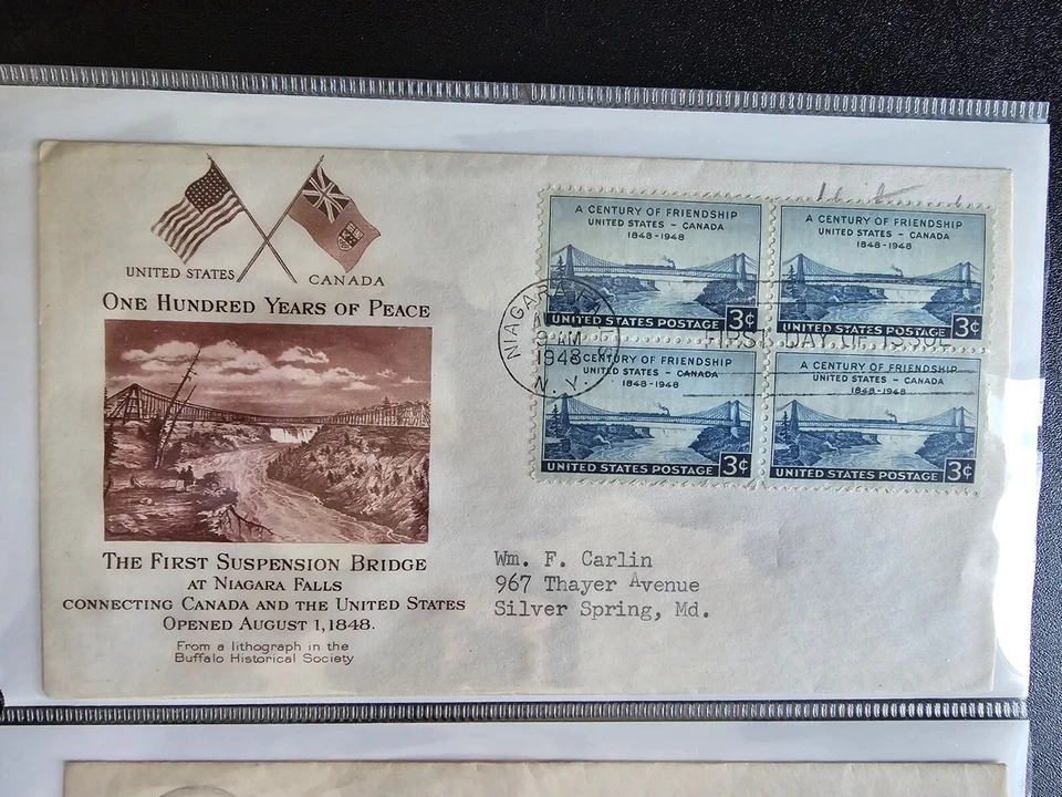 1948 100 Years Of Friendship US/Canada, Scott 961, Block Of Four 3c Stamp FDOI - Image 1 of 1