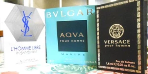 3pc L'Homme Libre YSL Versace Bvlgari AQVA Marine EDT Spray Vial .05oz/1.5ml - Picture 1 of 2