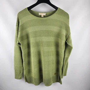 Michael Kors Shirt Women Medium Sage Green Striped Textured L/S Pullover NWT - Picture 1 of 9