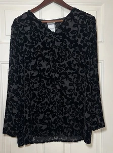 Laura Ashley L geblümt schwarz Samt Seide Mischung Laken Tunika Bluse - Bild 1 von 5