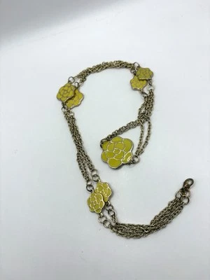 Yellow Enamel Rose Stationed Double Chain Necklace Gold Tone Metal — 第 1/4 张图片