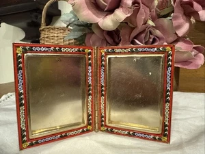 Vintage Italy Micro Mosaic Double Miniature Picture Frame Floral Boho Cottage - Picture 1 of 12