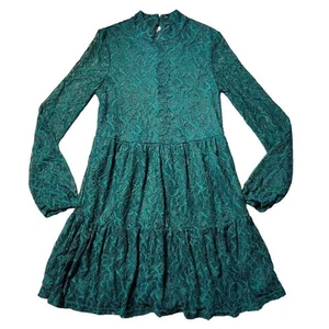 Art Class Girls Party Dress Tiered Lace Long Sleeve Emerald Green Medium 7 8 - Picture 1 of 13