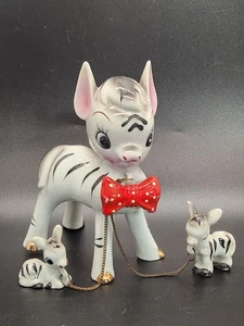 Vintage Arnart Anthropomorphic Ceramic Zebra Red Bow Tie w/ Two Chained Babies - Picture 1 of 24