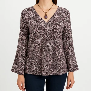 Blusa boho manga campana floral púrpura Roz & Ali para mujer mediana caprichosa - Imagen 1 de 15