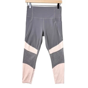 Athleta Powevita High Rise Salutation Colorblock Ankle Leggings Gray Light Pink - Picture 1 of 13