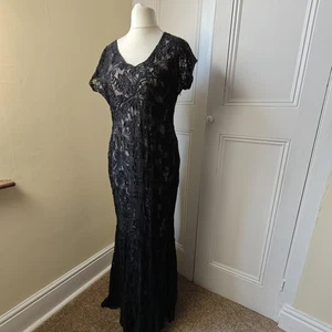 Jacques Vert Petite Womens Dress size 16 Black Lace Formal Occasion Long - Picture 1 of 18
