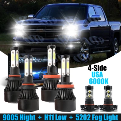 Lâmpadas de farol de LED 4 lados alto/baixo + feixe de neblina para Chevy Silverado 1500 2007-2015 - Imagem 1 de 4