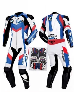 PRG Motorcycle Motorbike Racing Leather Suit BM.W Moto Race Suit with Gloves - Picture 1 of 3