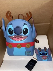 Loungefly Lilo & Stitch Reindeer Christmas Mini Backpack & Wallet - Picture 1 of 12