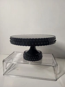 BLACK LE Smith Glass Hobnail 8" 1/2 Cake Pie PLATE PEDESTAL STAND ASP 2004 - Picture 1 of 6