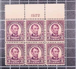 Scott 555 3 Cents Lincoln MNH Plate Block Of 6 Top # 15172 SCV $400.00 - Picture 1 of 2