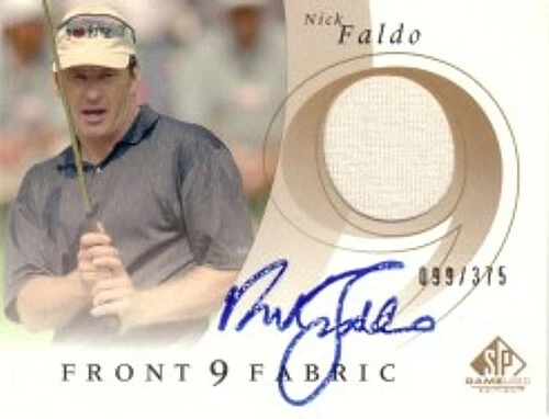 Nick Faldo auto autograph 2002 SP Front 9 Fabric worn shirt patch golf card #375 - Image 1 of 1