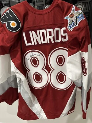 1999 Replica Auto NHL All-Star Game CCM Eric Lindros Hockey Jersey Flyers Red - Image 1 of 4