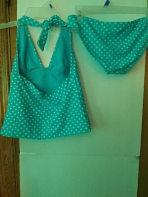 Antiguo Traje de Baño Azul Marino Pequeño Azul Lunares Halter Top Bikini Parte Inferior Nylon y Spandex Foto 1 de 4