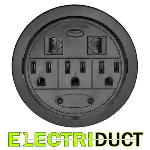 Power Tap Grommet - Desk Outlet Table - Hidden Power Center w/ 3 Power 2 Cat5E - Picture 1 of 2