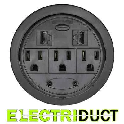 Power Tap Grommet - Desk Outlet Table - Hidden Power Center w/ 3 Power 2 Cat5E - Image 1 of 2