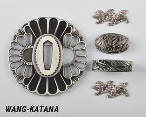 Full Set of Alloy Fittings Tsuba Kashira Fuchi Menuki for Katana Wakizashi Tanto - Picture 1 of 4