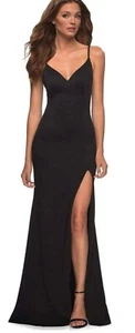 La Femme - 30072 Spaghetti Strap High Slit Gown. Size 10. Black. NWOT. 14 - Picture 1 of 8