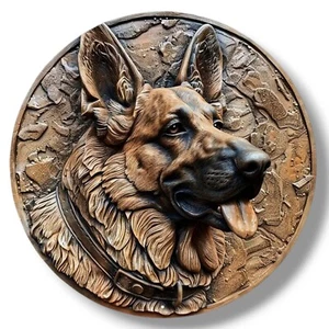 German Shepherd Dog 3D Circular Plaque Aluminum Wall Table Decor In & Outdoor #1 - Picture 1 of 13