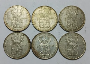 Silver Coins of Sweden - 1952-1957 One Krona - No Duplicates! - 6x Swedish Coins - Picture 1 of 4