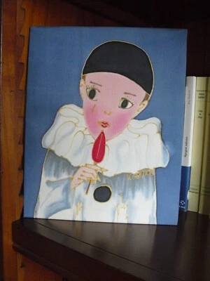 Petit cadre peint à la main sur soie. - Photo 1/2