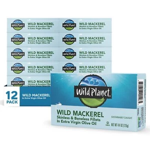 Wild Planet Wild Mackerel Fillets in Organic Extra Virgin Olive Oil Skinless ... - Picture 1 of 4
