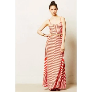 Vestido Anthropologie Lilka Maxi Medidor Rayas Pequeño Rojo Chevron Mujer Tejido Modal - Imagen 1 de 13