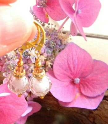 PERLEN OHRRINGE  Schmuck Ohrhänger echt Handarbeit Ohrhänger gold rosa neu - Bild 1 von 4