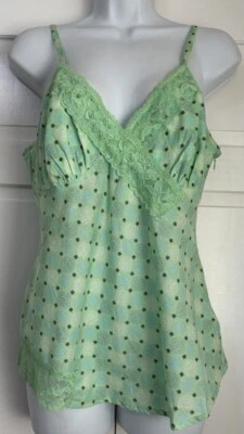 Винтажный Y2k 90-х Cami верхний зеленый цветочный кружева отделки империи камзол Fairycore M 8/10 - Изображение 1 из 4
