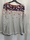 -166 Joules Sz 26 Harbour Print Navy Striped Floral Cotton Long Top MARKED