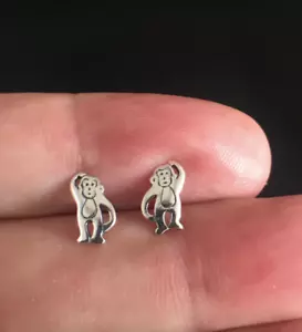 Standing monkey earrings Sterling Silver 925 - TSE038 - Picture 1 of 4