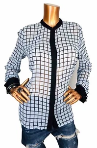 Michael Kors L Top Plaid Check Sheer Shell Lite Wgt Button Up Shirt Long Sl Soft - Picture 1 of 11