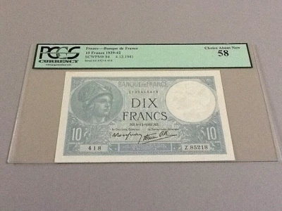 France P-84 10 Francs 1941  PCGS 58 - Image 1 of 4