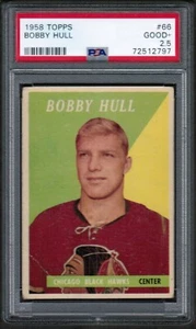 59 Topps #66 Bobby Hull 1958 novato RC PSA 2,5 bueno+ Chicago Blackhawks de corte - Imagen 1 de 7