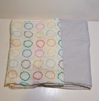Aden + Anais Cotton Muslin Baby Receiving Blanket Colorful Circles Gray Lot Of 2 - Image 1 of 4
